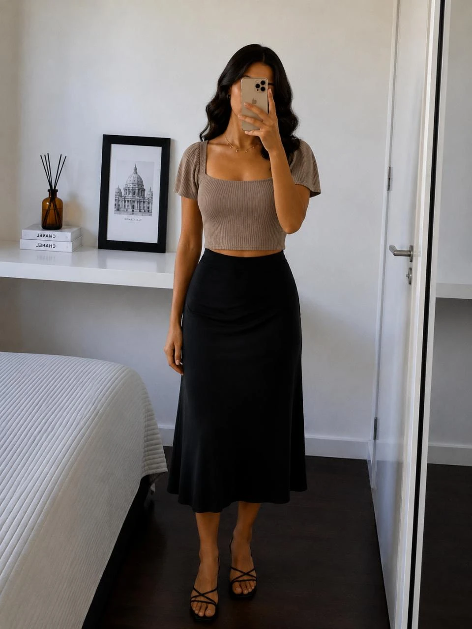 Top court beige H&M côtelé